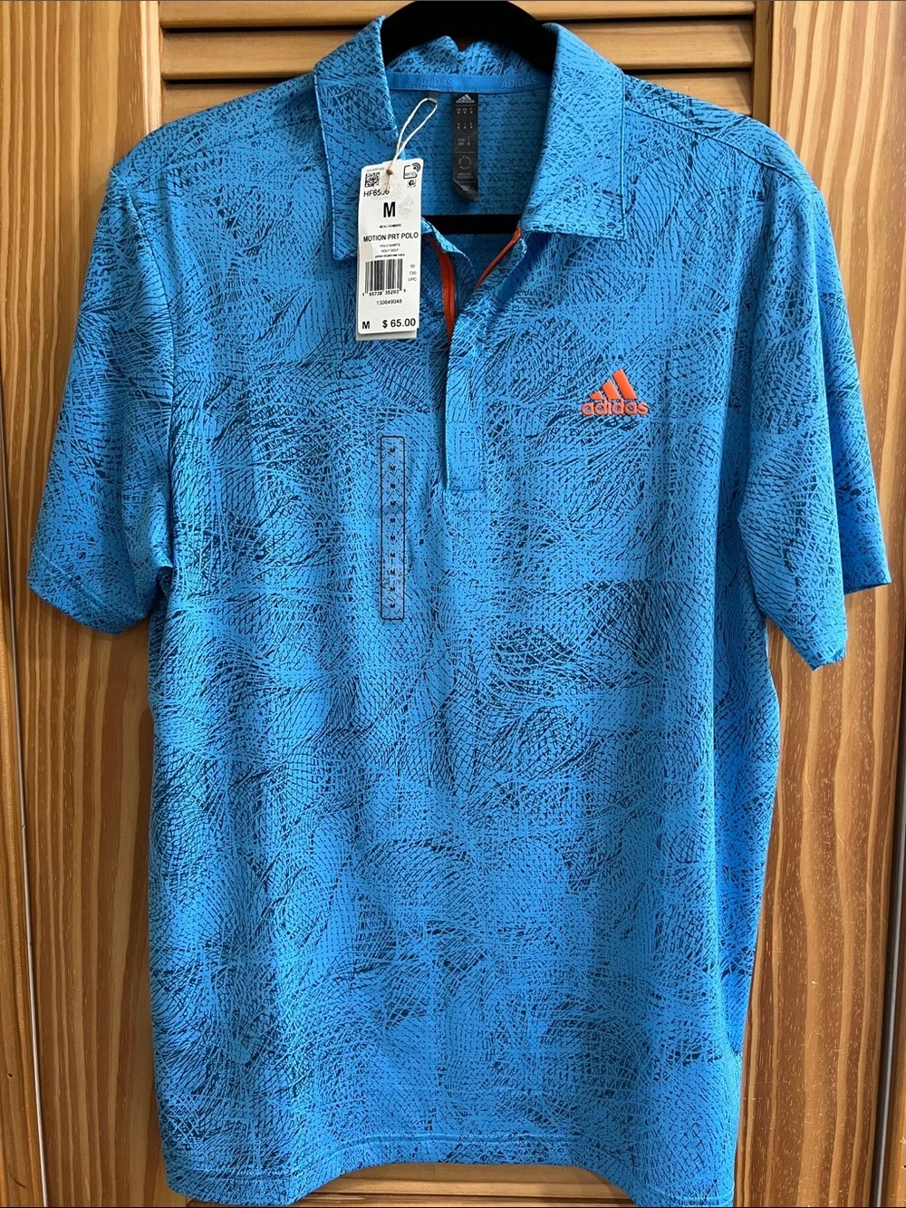 adidas Men’s Turquoise Blue Short-Sleeve Polo with Orange Logo